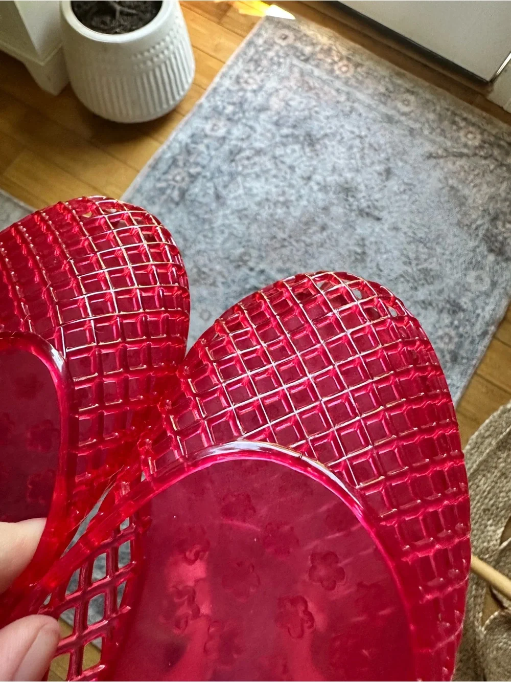 Girls 3 Old Navy Pink/Red Lattice Jelly Flats - Kids Slip-On Loafers